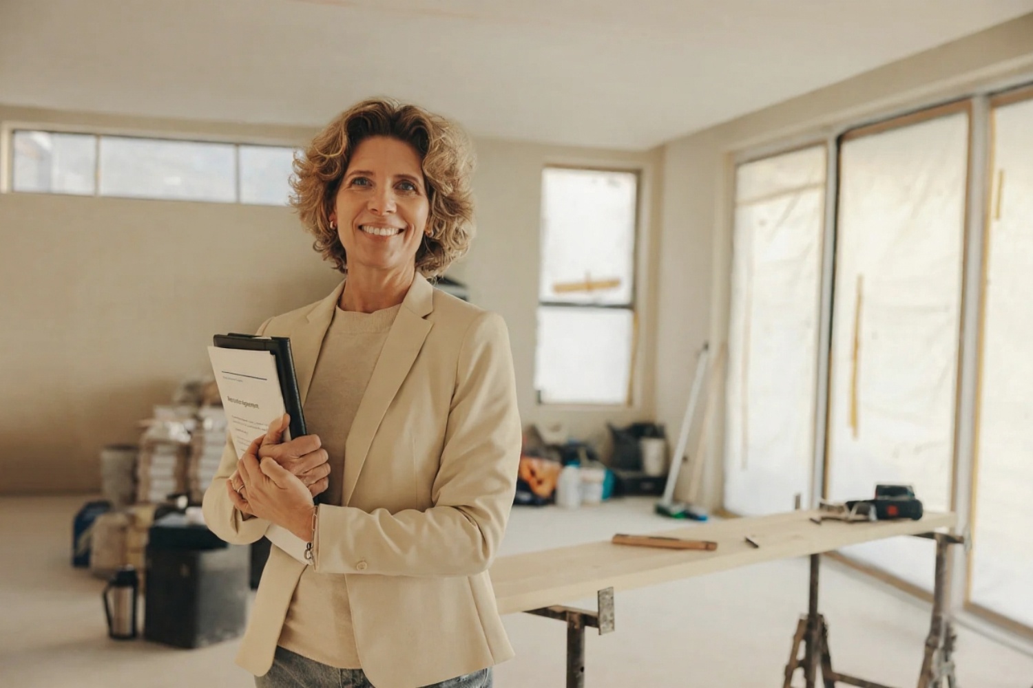 Saltire Construction project manager reviewing detailed renovation timeline and budget documents with homeowner in Ottawa